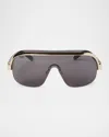 Palm Angels Men's King Acetate And Metal Shield Sunglasses In 11007black Gold Dark Grey