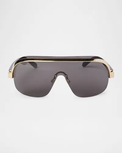 Palm Angels Men's King Acetate And Metal Shield Sunglasses In 11007black Gold Dark Grey
