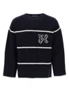 Palm Angels Navy And White Knit Sweater With Paint Monogram Stripes In Blue