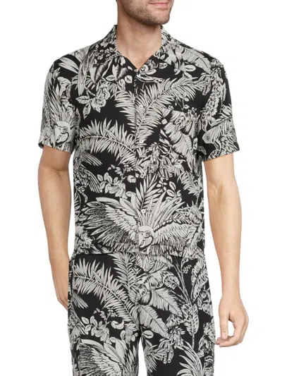 Palm Angels Men's Leaf Print Shirt In Black White