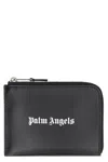 Palm Angels Rectangular Black Leather Card Wallet In Black