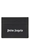 Palm Angels Gothic Leather Logo Cardholder With Tonal Stitching In Black