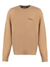 Palm Angels Logo Embroidered Crewneck Sweatshirt In Camel
