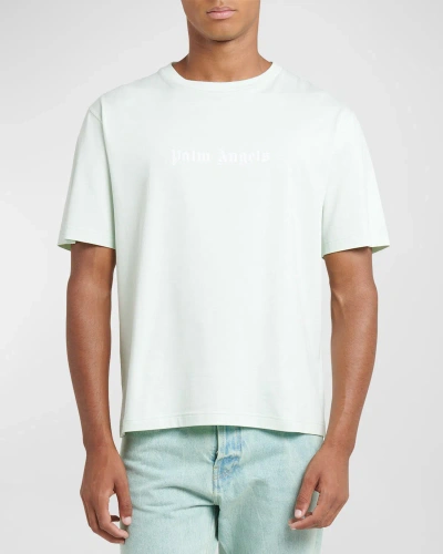 Palm Angels Men's Logo Crew T-shirt In Mint Off White