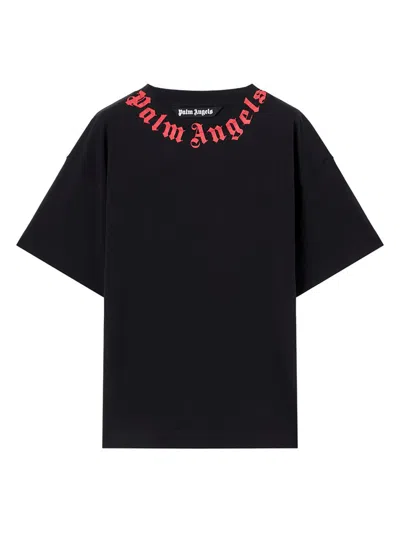 Palm Angels Curved-logo Cotton T-shirt In Black