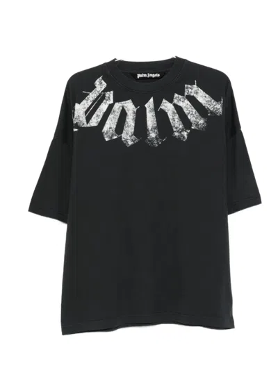 Palm Angels Logo Cototn T Shirt In Black