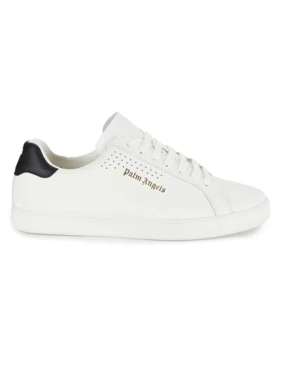Palm Angels Men's Logo Leather Low Top Sneakers In White