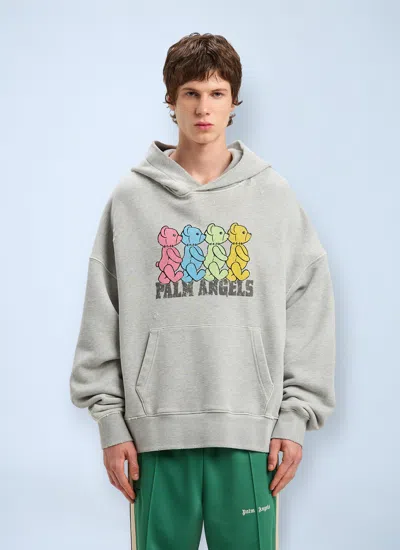Palm Angels Multicolor Bears Hoodie In Gray