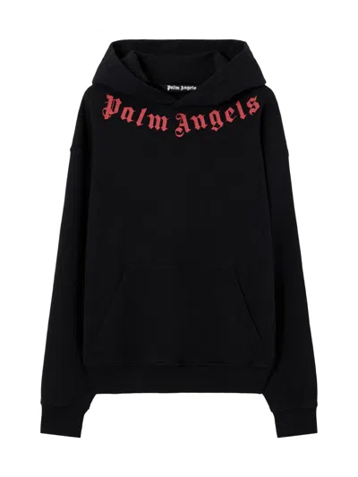 Palm Angels Men's Logo Neck Cotton Hoodie In Black