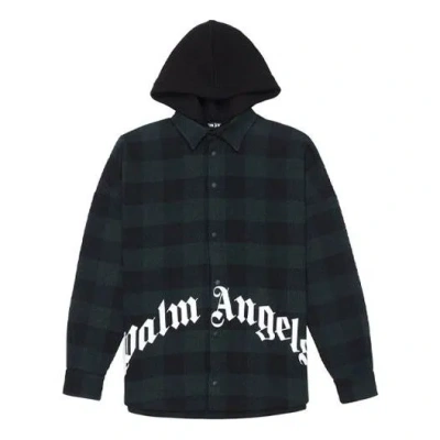 Palm Angels Men's Logo Print Hooded Overshirt Green In Black