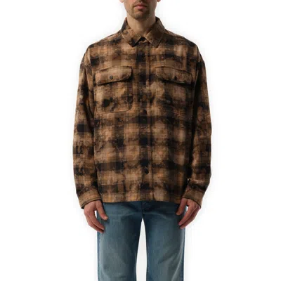 Palm Angels Men's Long Sleeve Curved Logo Check Shirt In Brown