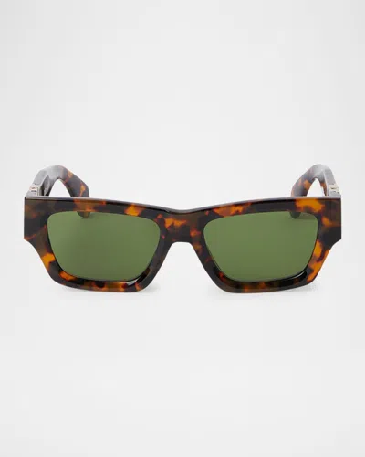 Palm Angels Men's Magnolia Acetate And Metal Rectangle Sunglasses In 16055havana Green