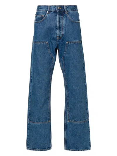 PALM ANGELS MEN'S MID WASHED COTTON JEANS