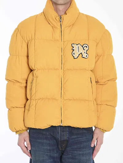 Palm Angels Men Monogram Corduroy Puffer Jacket In Orange