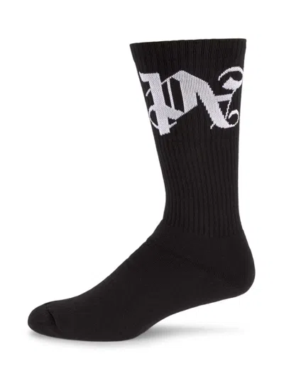 Palm Angels Men's Monogram Cotton-blend Socks In Black