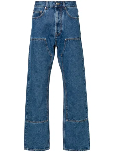 Palm Angels Men Monogram Denim Jeans In Blue