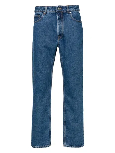 PALM ANGELS MEN'S MONOGRAM EMBROIDERED JEANS, INDIGO DENIM, COTTON