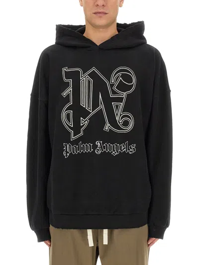 Palm Angels Men Monogram Logo Sweatshirt In Black