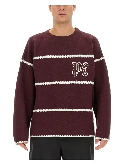 PALM ANGELS MEN'S MONOGRAM STRIPED SWEATER