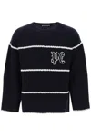 Palm Angels Navy And White Knit Sweater With Paint Monogram Stripes In Blue