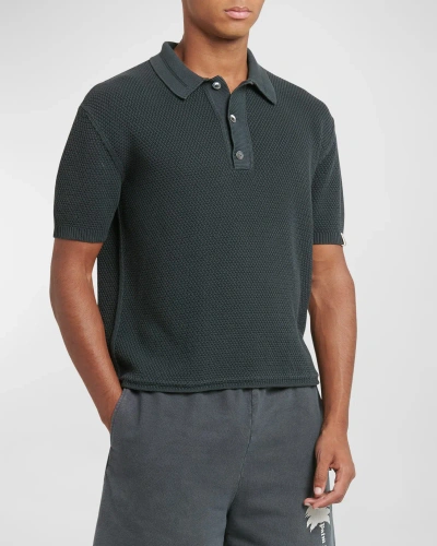 Palm Angels Men's Moss Stitch Polo Shirt In Black