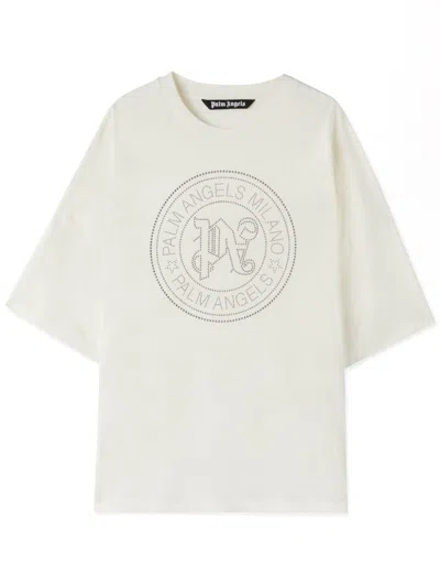 Palm Angels Men's Oversized Studded T-shirt With Monogram In White
