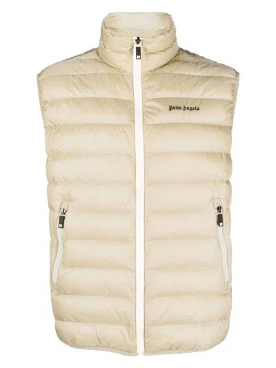 Palm Angels Men's Padded Gilet With Logo In Beige