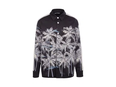 Pre-owned Palm Angels Men's  Allover Palms Track Shirt In Black/white In Multi