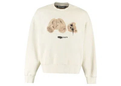 Pre-owned Palm Angels Men's  Bear Print Sprayed Logo Sweatshirt In Beige
