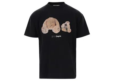 Pre-owned Palm Angels Men's  Bear Print Sprayed Logo T-shirt In Black/brown