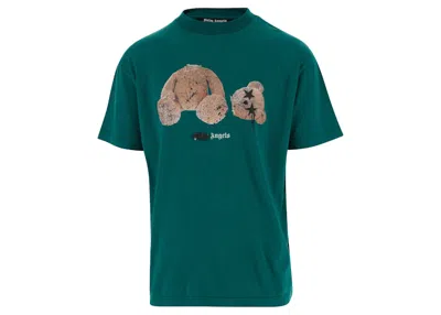 Pre-owned Palm Angels Men's  Bear Print Sprayed Logo T-shirt In Forest Green/brown