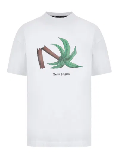 Pre-owned Palm Angels Men's  Broken Palm T-shirt In White/brown/green