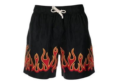 Pre-owned Palm Angels Men's  Burning Flames Print Swim Shorts In Black/orange
