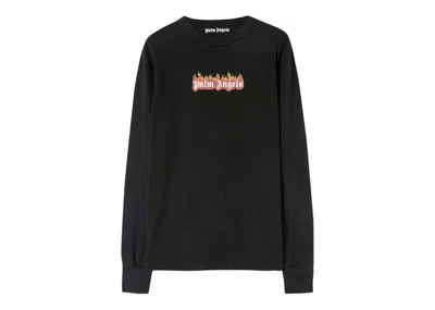 Pre-owned Palm Angels Men's  Burning Logo Classic Longsleeve T-shirt In Black/white In Multi