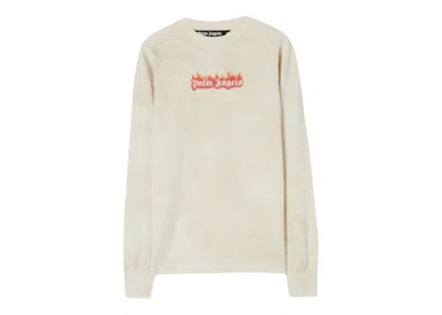 Pre-owned Palm Angels Men's  Burning Logo Classic Longsleeve T-shirt In Off White/black In Multi