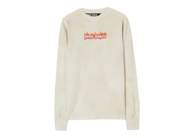 Pre-owned Palm Angels Men's  Burning Logo Classic Longsleeve T-shirt In Off White/black (fw22) In Multi