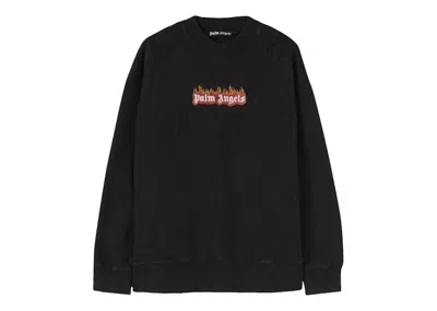 Pre-owned Palm Angels Men's  Burning Logo Print Distressed Sweatshirt In Black/white