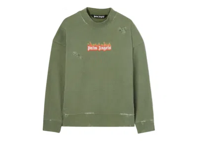 Pre-owned Palm Angels Men's  Burning Logo Sweatshirt In Military/white