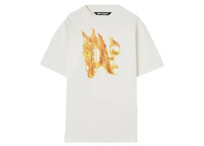 Pre-owned Palm Angels Men's  Burning Logo T-shirt In White