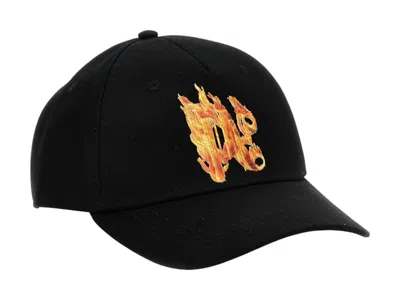 Pre-owned Palm Angels Men's  Burning Monogram Cap In Black