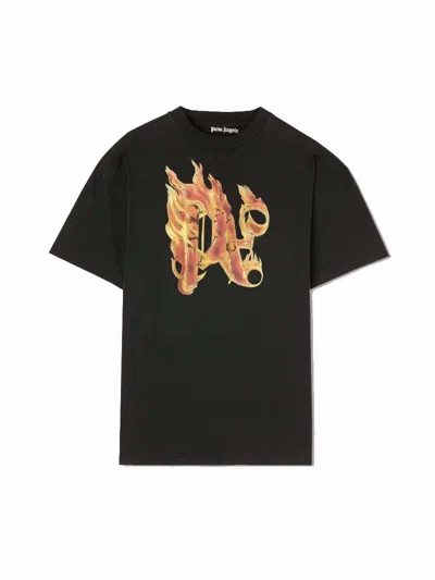 Pre-owned Palm Angels Men's  Burning Monogram T-shirt In Black/gold
