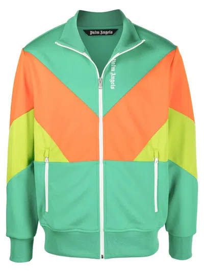 Pre-owned Palm Angels Men's  Colorblock Track Jacket In Forest Green/orange/lime Green