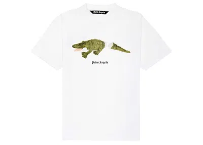 Pre-owned Palm Angels Men's  Crocodile Print T-shirt In White