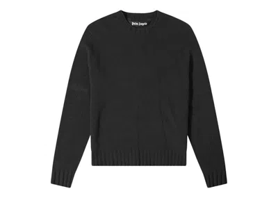 Pre-owned Palm Angels Men's  Curved Logo Knitted Crewneck Sweatshirt In Black/white In Multi