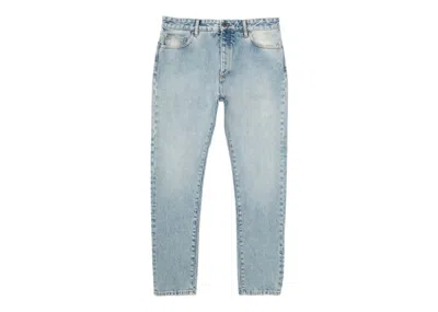 Pre-owned Palm Angels Men's  Curved Logo Print Straight Fit Jeans In Light Blue/white