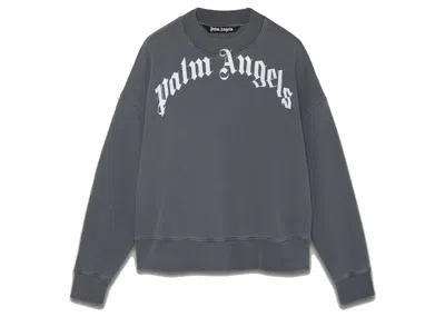 Pre-owned Palm Angels Men's  Curved Logo Sweatshirt In Black/white