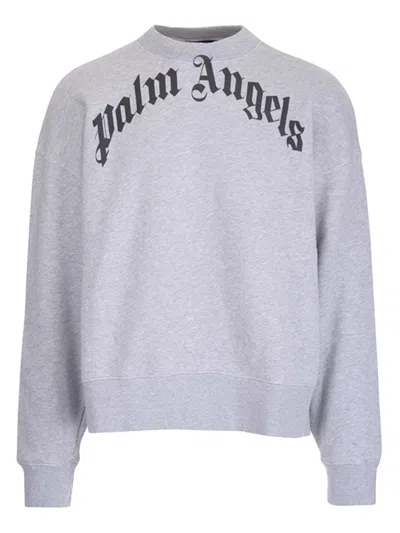 Pre-owned Palm Angels Men's  Curved Logo Sweatshirt In Grey/black