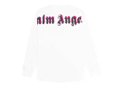 Pre-owned Palm Angels Men's  Doubled Logo Longsleeve T-shirt In White/black/fuschsia