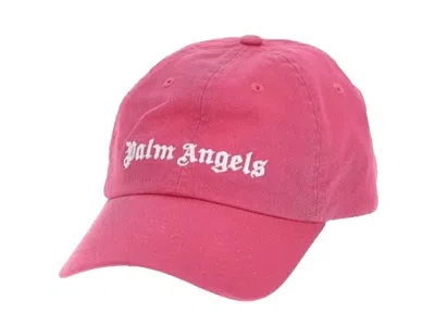 Pre-owned Palm Angels Men's  Embroidered Gothic Intarsia Logo Strapback Cap In Pink/white