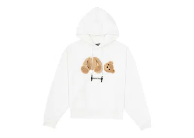 Pre-owned Palm Angels Men's  Embroidery Bear Hoodie In White/brown In Multi